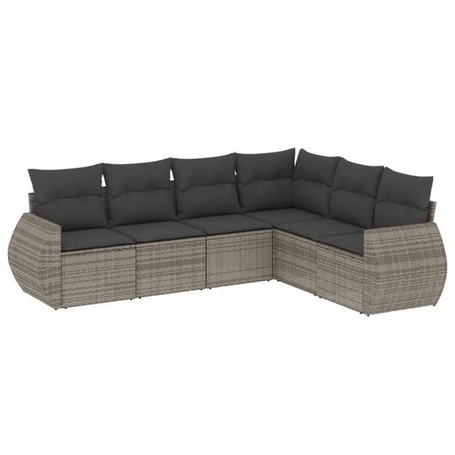 vidaXL 6-Tlg Garten-Sofagarnitur mit Kissen Grau Poly Rattan 3253747