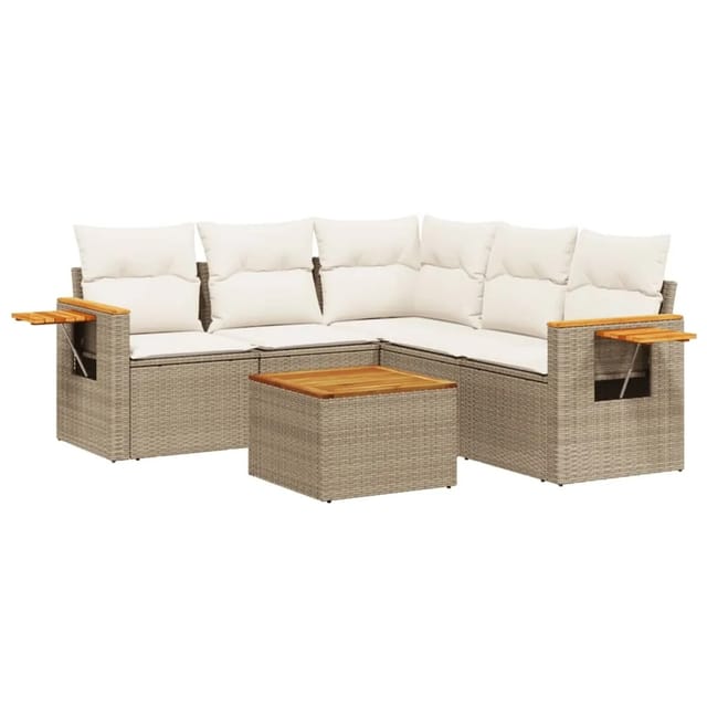 vidaXL 6-Tlg Garten-Sofagarnitur mit Kissen Beige Poly Rattan 3259209