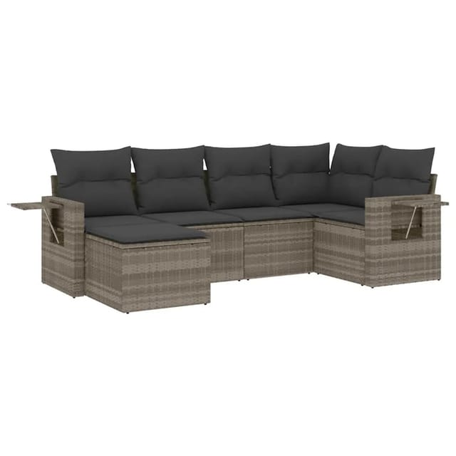 vidaXL 6-Tlg Garten-Sofagarnitur mit Kissen Hellgrau Poly Rattan 3220461
