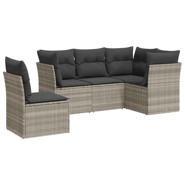 vidaXL 5-Tlg Garten-Sofagarnitur mit Kissen Hellgrau Poly Rattan 3249481