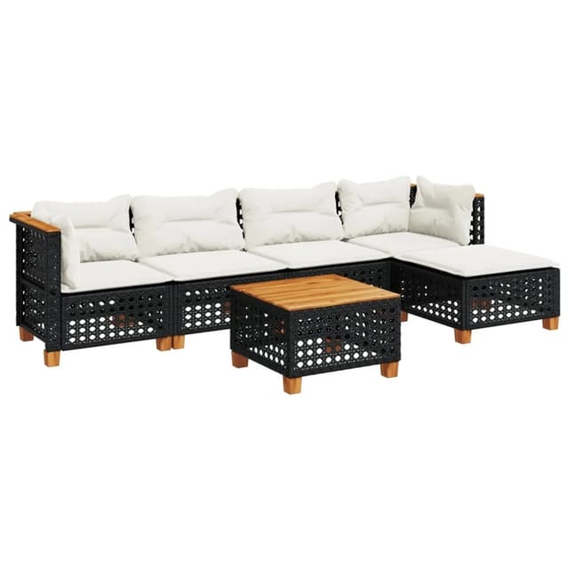 vidaXL 6-Tlg Garten-Sofagarnitur mit Kissen Schwarz Poly Rattan 3261794