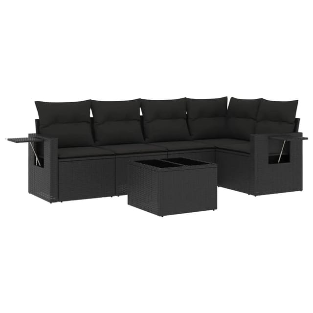 vidaXL 6-Tlg Garten-Sofagarnitur mit Kissen Schwarz Poly Rattan 3252472