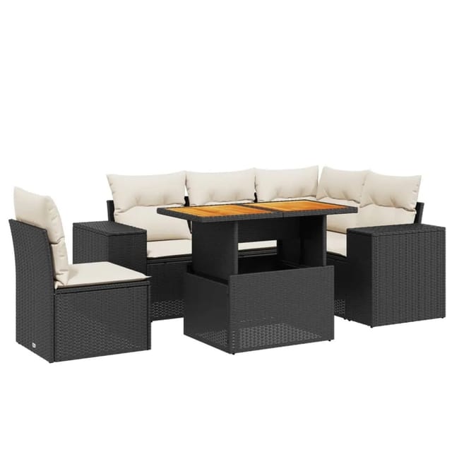 vidaXL 6-Tlg Garten-Sofagarnitur mit Kissen Schwarz Poly Rattan 3272638