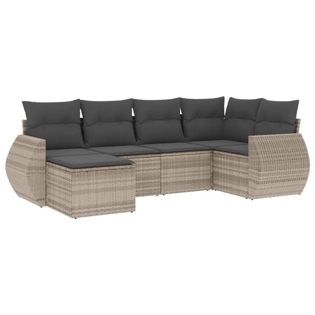 vidaXL 6-Tlg Garten-Sofagarnitur mit Kissen Hellgrau Poly Rattan 3253999