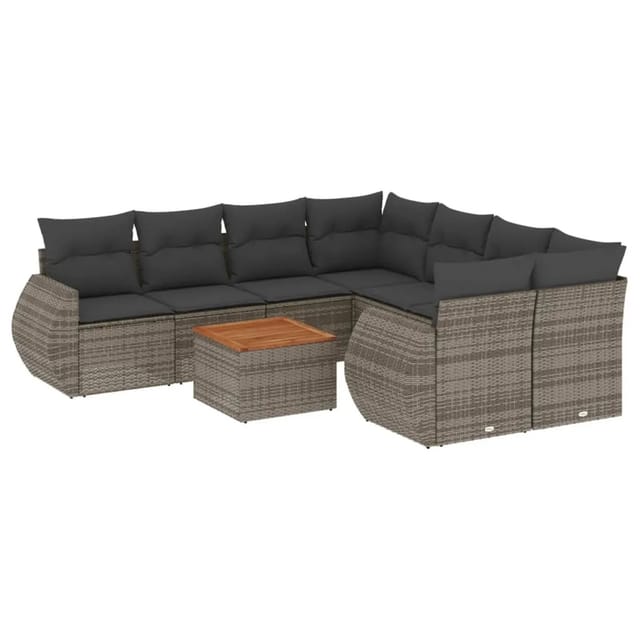 vidaXL 9-Tlg Garten-Sofagarnitur mit Kissen Grau Poly Rattan 3257264