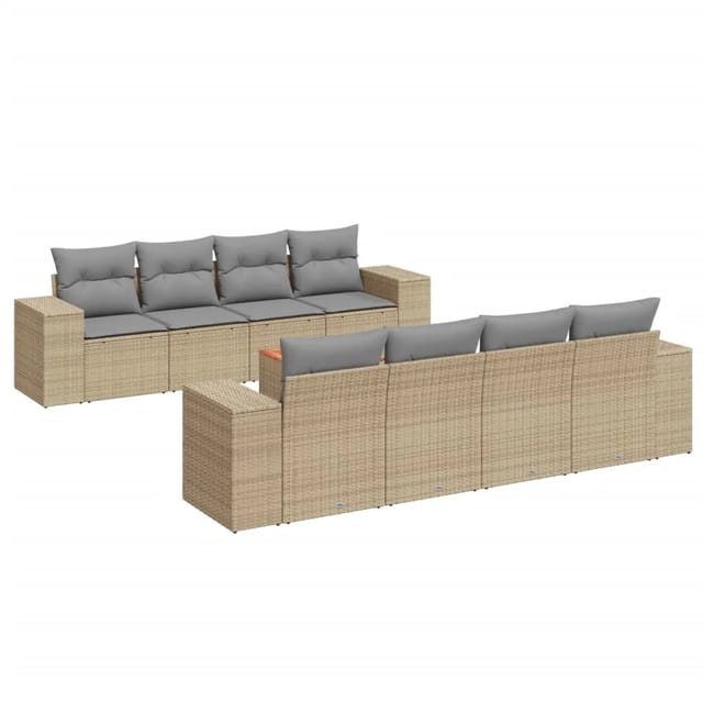 vidaXL 9-Tlg Garten-Sofagarnitur mit Kissen Beige Poly Rattan 3225366
