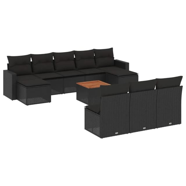 vidaXL 11-Tlg Garten-Sofagarnitur mit Kissen Schwarz Poly Rattan 3256657