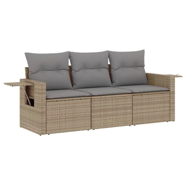 vidaXL 3-Tlg Garten-Sofagarnitur mit Kissen Beige Poly Rattan 3252196