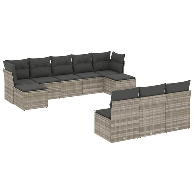 vidaXL 10-Tlg Garten-Sofagarnitur mit Kissen Hellgrau Poly Rattan 3218292