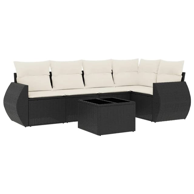 vidaXL 6-Tlg Garten-Sofagarnitur mit Kissen Schwarz Poly Rattan 3221335
