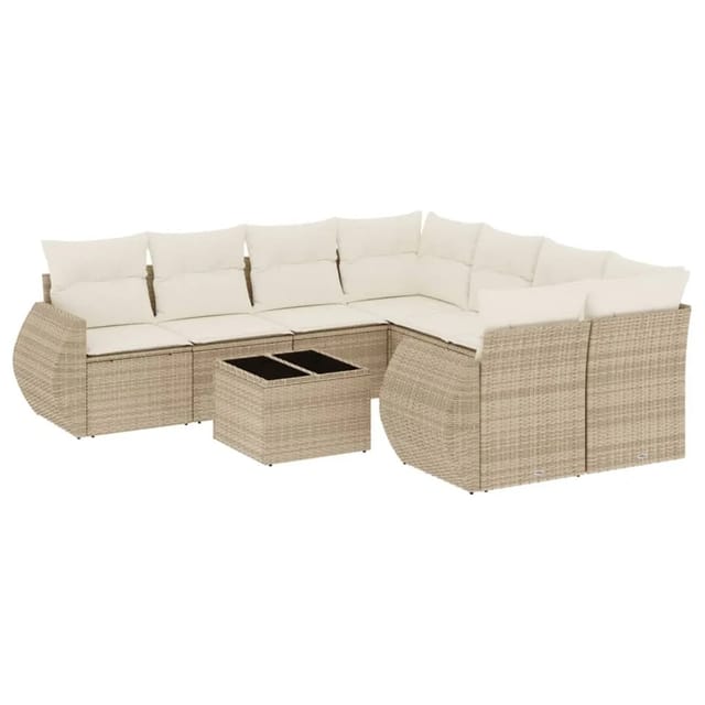 vidaXL 9-Tlg Garten-Sofagarnitur mit Kissen Beige Poly Rattan 3221157
