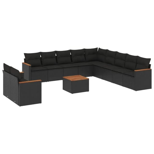vidaXL 12-Tlg Garten-Sofagarnitur mit Kissen Schwarz Poly Rattan 3226132