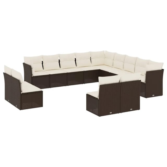 vidaXL 13-Tlg Garten-Sofagarnitur mit Kissen Braun Poly Rattan 3218493