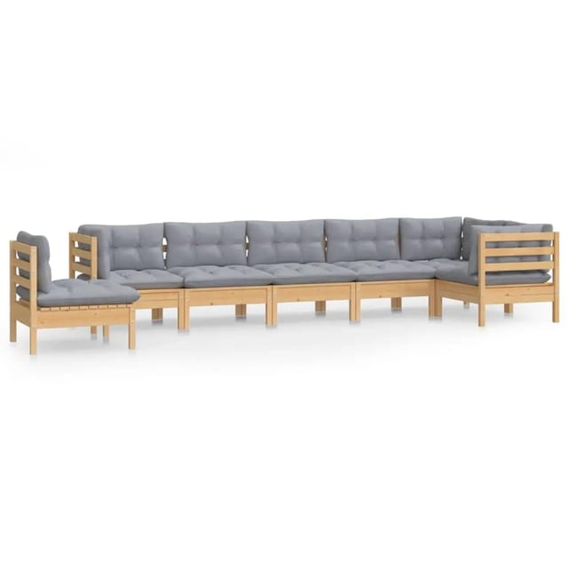 vidaXL 8-Tlg Garten-Lounge-Set mit Grauen Kissen Kiefer Massivholz 3096730