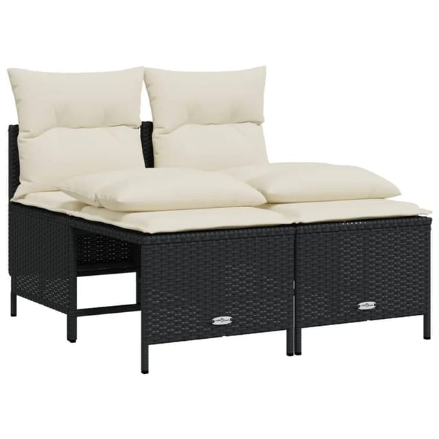 vidaXL 4-Tlg Garten-Sofagarnitur mit Kissen Schwarz Poly Rattan 368371