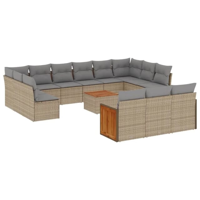 vidaXL 14-Tlg Garten-Sofagarnitur mit Kissen Beige Poly Rattan 3260547