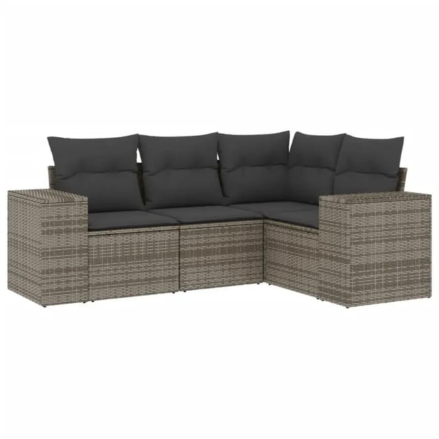 vidaXL 4-Tlg Garten-Sofagarnitur mit Kissen Grau Poly Rattan 3254847