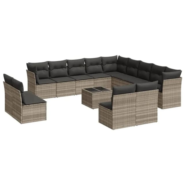 vidaXL 14-Tlg Garten-Sofagarnitur mit Kissen Hellgrau Poly Rattan 3218502