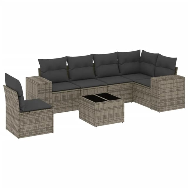 vidaXL 7-Tlg Garten-Sofagarnitur mit Kissen Grau Poly Rattan 3254977