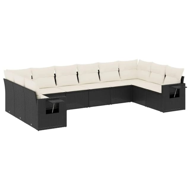 vidaXL 10-Tlg Garten-Sofagarnitur mit Kissen Schwarz Poly Rattan 3253003