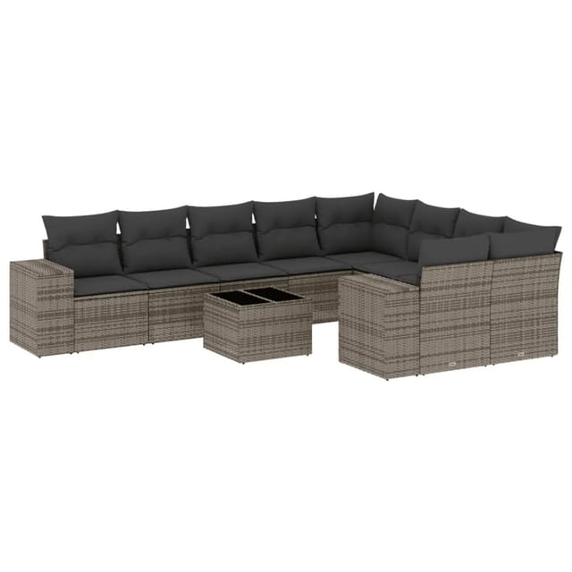 vidaXL 10-Tlg Garten-Sofagarnitur mit Kissen Grau Poly Rattan 3255387