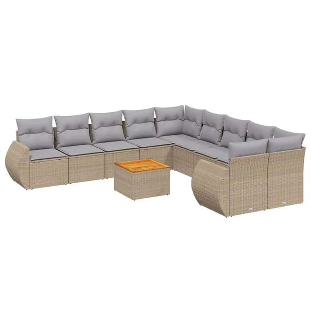 vidaXL 11-Tlg Garten-Sofagarnitur mit Kissen Beige Poly Rattan 3257529