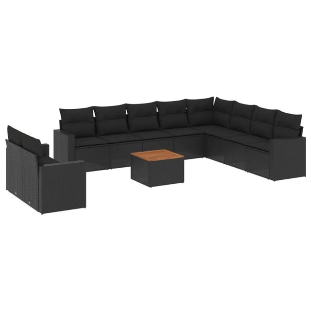 vidaXL 11-Tlg Garten-Sofagarnitur mit Kissen Schwarz Poly Rattan 3256524