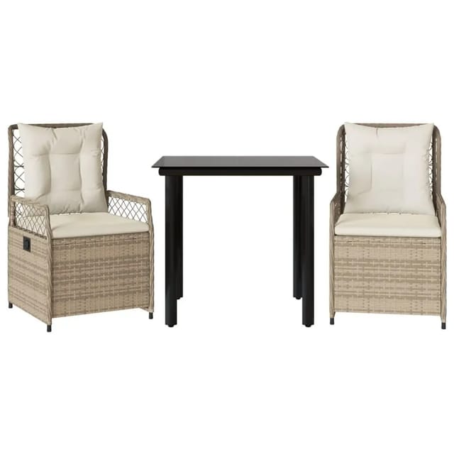 vidaXL 3-Tlg Garten-Essgruppe mit Kissen Beige Poly Rattan 3263020