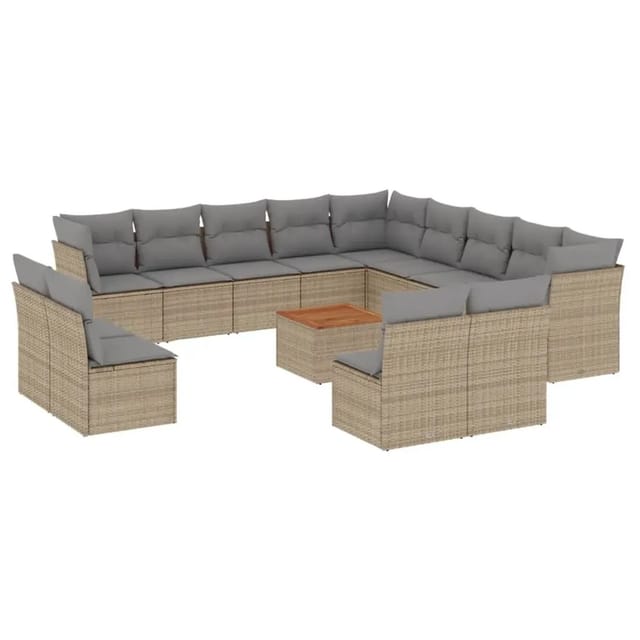 vidaXL 14-Tlg Garten-Sofagarnitur mit Kissen Beige Poly Rattan 3256269