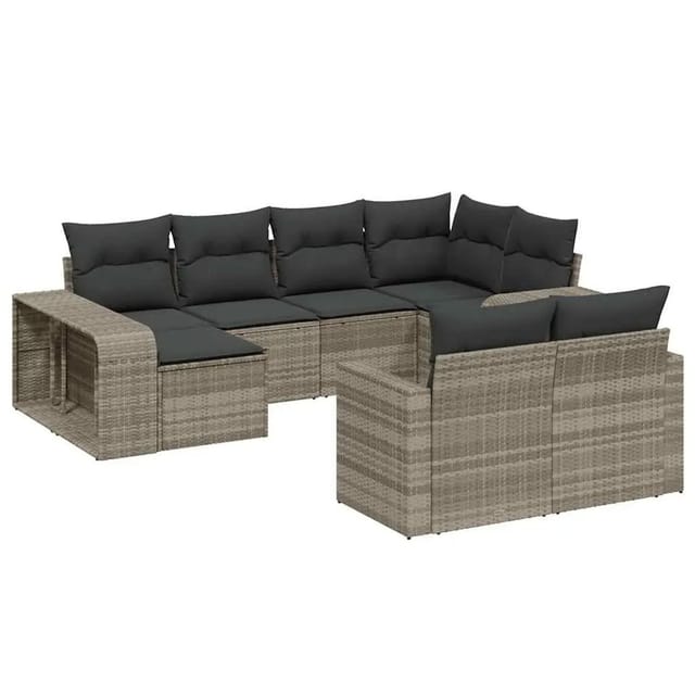 vidaXL 10-Tlg Garten-Sofagarnitur mit Kissen Hellgrau Poly Rattan 3228902