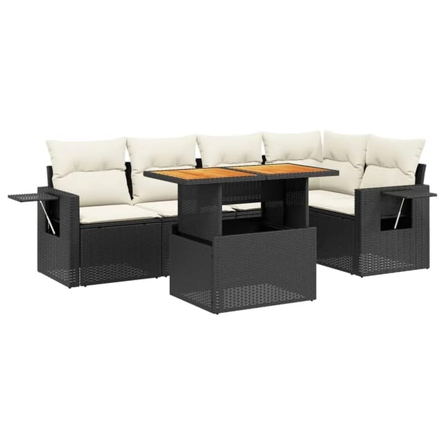 vidaXL 6-Tlg Garten-Sofagarnitur mit Kissen Schwarz Poly Rattan 3271742
