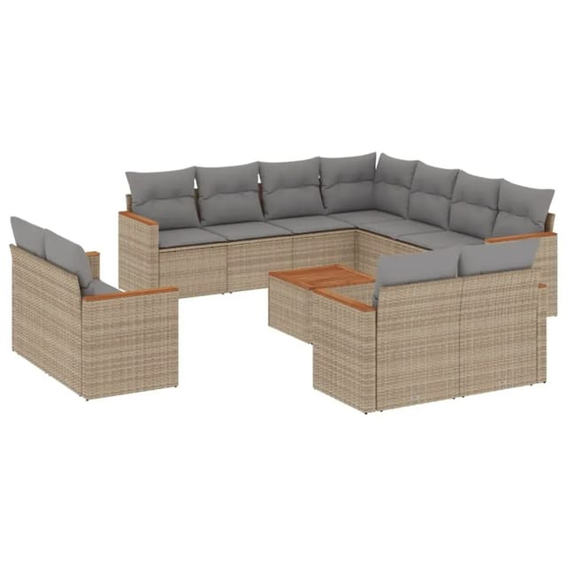 vidaXL 12-Tlg Garten-Sofagarnitur mit Kissen Beige Poly Rattan 3226507