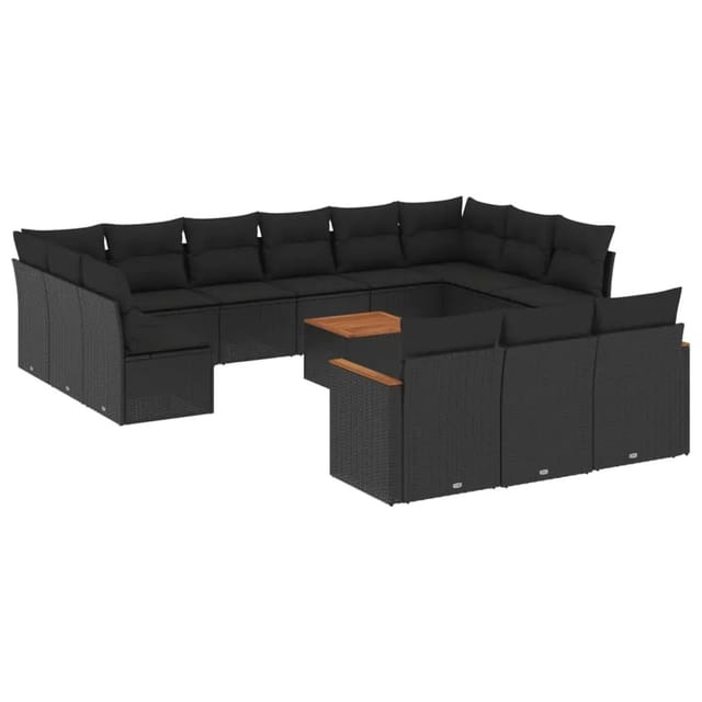 vidaXL 14-Tlg Garten-Sofagarnitur mit Kissen Schwarz Poly Rattan 3226461