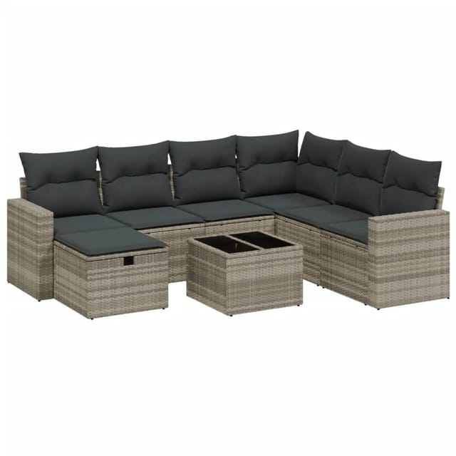 vidaXL 8-Tlg Garten-Sofagarnitur mit Kissen Hellgrau Poly Rattan 3263538