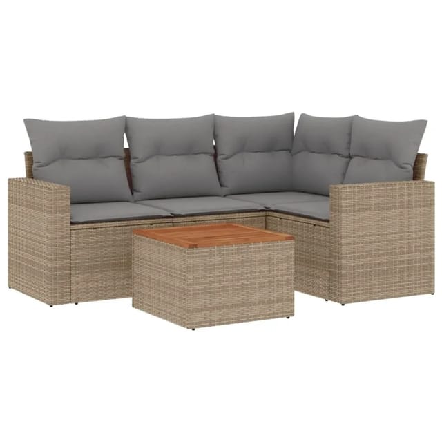 vidaXL 5-Tlg Garten-Sofagarnitur mit Kissen Beige Poly Rattan 3256437
