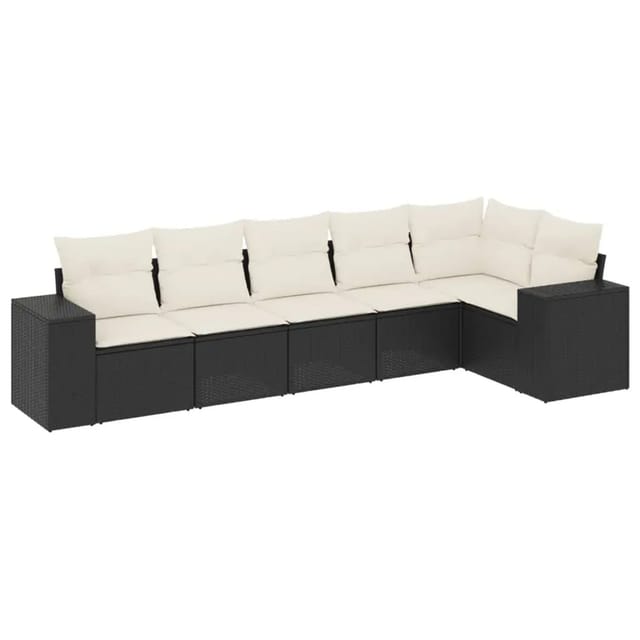 vidaXL 6-Tlg Garten-Sofagarnitur mit Kissen Schwarz Poly Rattan 3254923