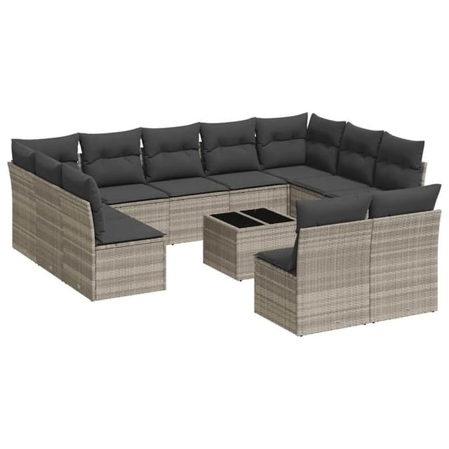 vidaXL 12-Tlg Garten-Sofagarnitur mit Kissen Hellgrau Poly Rattan 3250201
