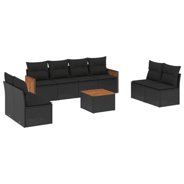 vidaXL 9-Tlg Garten-Sofagarnitur mit Kissen Schwarz Poly Rattan 3227574