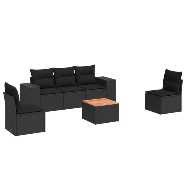 vidaXL 6-Tlg Garten-Sofagarnitur mit Kissen Schwarz Poly Rattan 3257714