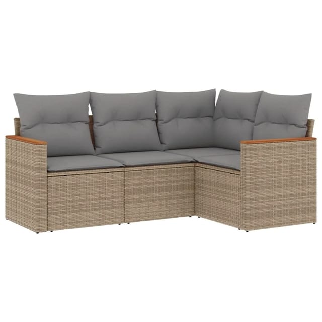 vidaXL 4-Tlg Garten-Sofagarnitur mit Kissen Beigemischung Poly Rattan 3225933