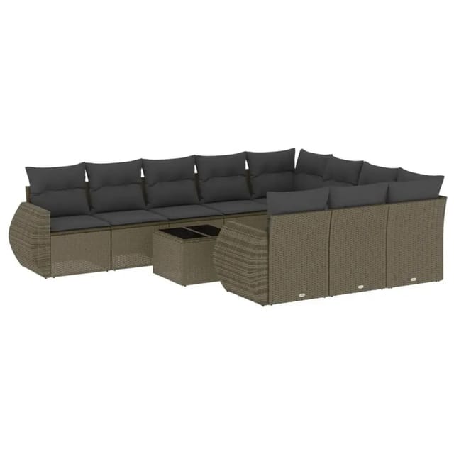 vidaXL 11-Tlg Garten-Sofagarnitur mit Kissen Hellgrau Poly Rattan 3254239