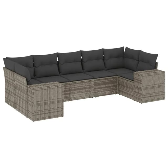 vidaXL 7-Tlg Garten-Sofagarnitur mit Kissen Grau Poly Rattan 3255327