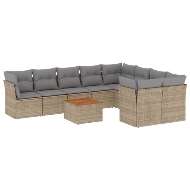 vidaXL 10-Tlg Garten-Sofagarnitur mit Kissen Beige Poly Rattan 3256150