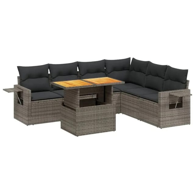 vidaXL 7-Tlg Garten-Sofagarnitur mit Kissen Grau Poly Rattan 3271774