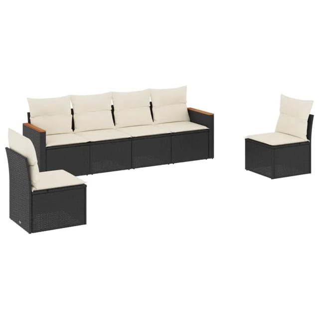 vidaXL 6-Tlg Garten-Sofagarnitur mit Kissen Schwarz Poly Rattan 3225860