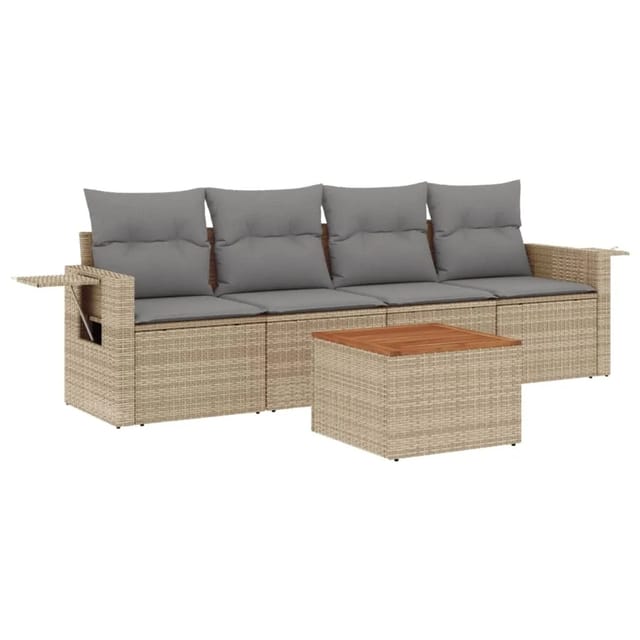 vidaXL 5-Tlg Garten-Sofagarnitur mit Kissen Beige Poly Rattan 3256773