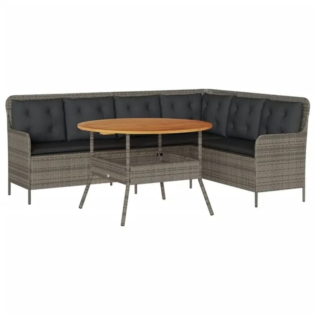 vidaXL 2-Tlg Garten-Sofagarnitur mit Auflagen Poly Rattan Grau 3262092