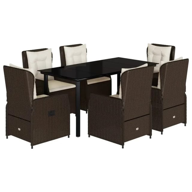 vidaXL 7-Tlg Garten-Essgruppe mit Kissen Braun Poly Rattan 3262851