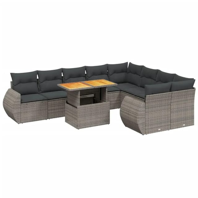 vidaXL 10-Tlg Garten-Sofagarnitur mit Kissen Grau Poly Rattan 3272355
