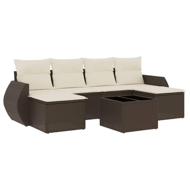 vidaXL 7-Tlg Garten-Sofagarnitur mit Kissen Braun Poly Rattan 3254070
